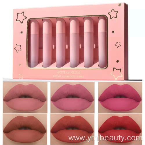 6 Colors Pink Lipstick Gold Liquid Lipstick set